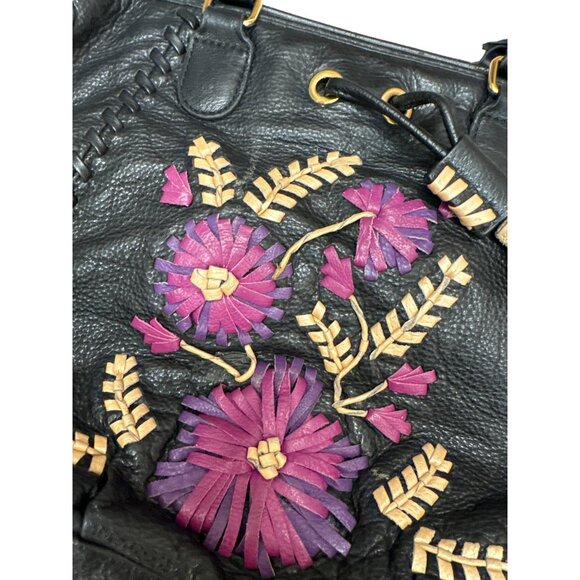 Isabella Fiore vintage leather tossled floral handbag purse SKU 3227 - Picture 6 of 16